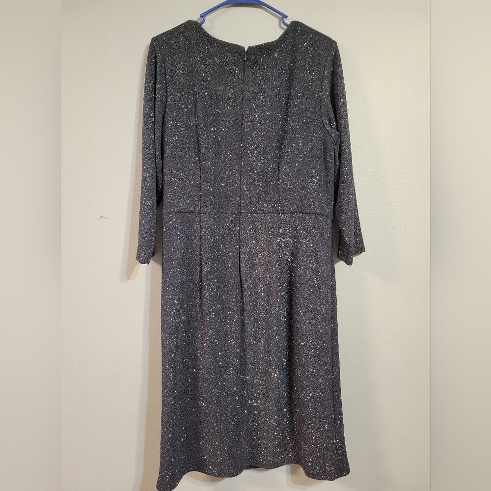 Eliza J 14W midi length sparkled charcoal 3/4 sleeve elegant dress - Picture 7 of 10